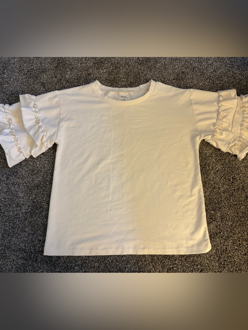 a.n.a Cream Short-Sleeve Ruffle Sweater